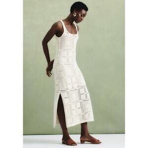 MM Lafleur Fina Crochet Dress M Cream White Midi M.M. La Fleur Bridal Resort